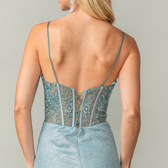 New Floral Fashion Forward Maxi Gown w/ Sheath Silhouette & Lace Up Back DQ 4369 - Picture 7 of 8